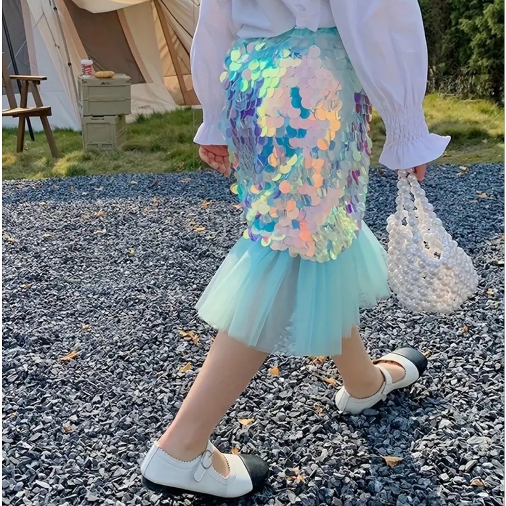 Disney Princess Frozen Elsa Sequin Fish Tail Skirt With Tulle 9-10 (Large) OS